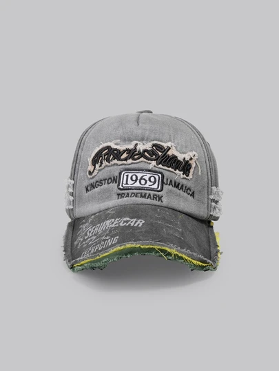 DareSee 1 件复古风格刺绣字母做旧水洗破洞男女通用棒球帽