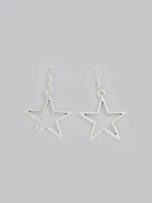 DareSee Pendientes de estrella hueca de colores simples y de moda para hombres y mujeres, pendientes con forma de estrella grande para festivales de música y regreso a la escuela - Plateado - Ver 1