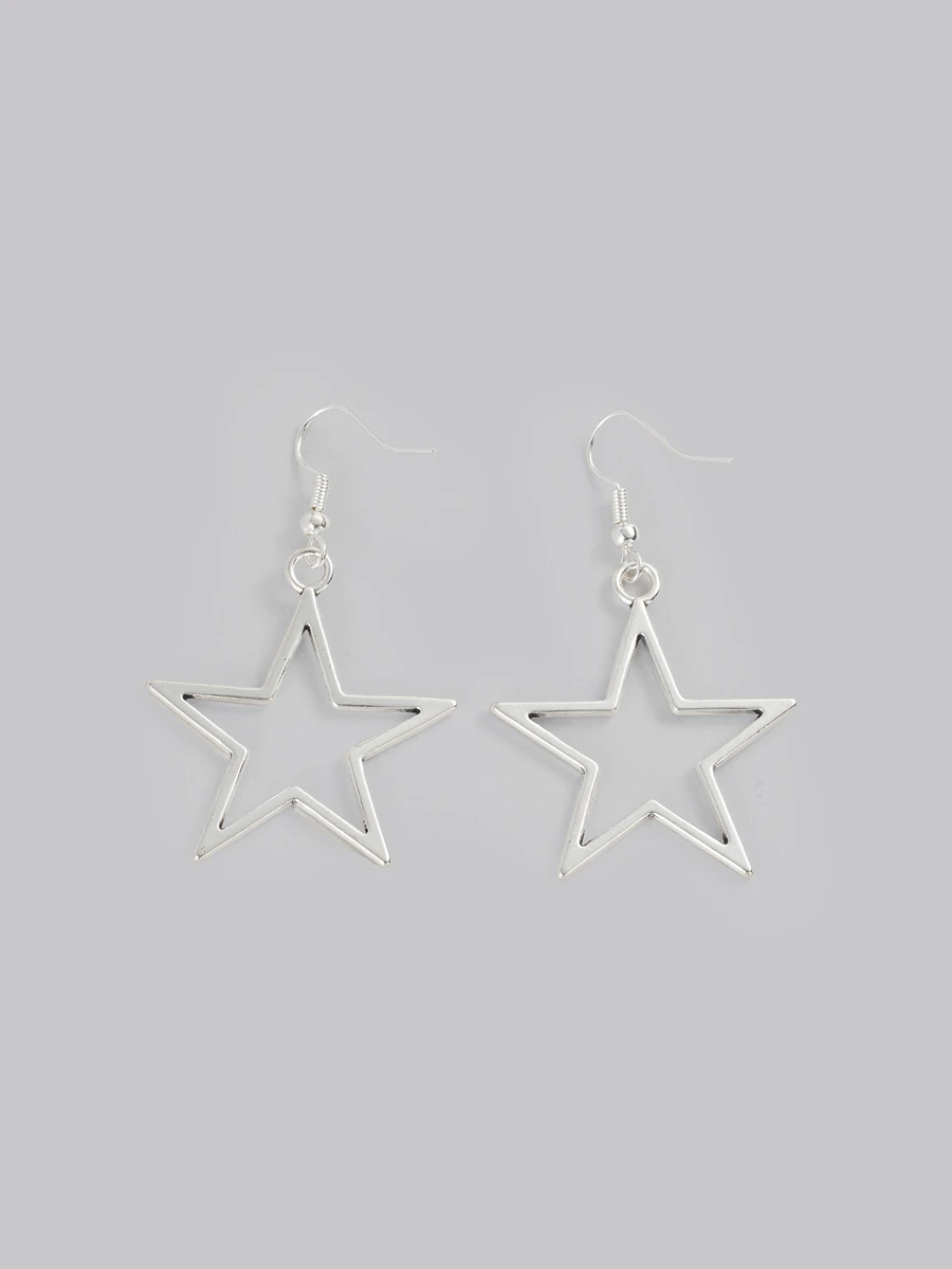 DareSee Pendientes de estrella hueca de colores simples y de moda para hombres y mujeres, pendientes con forma de estrella grande para festivales de música y regreso a la escuela - Plateado - Ver 1