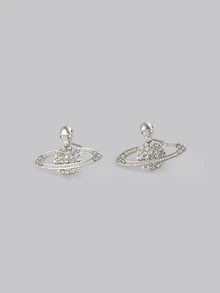 DareSee 1pair Geometric Shape & Rhinestone Decor Skull & Planet Stud Earrings Music Fest - Silver - View 1