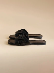 Glizzene Sandal nữ mùa hè kiểu đan chéo hình trái tim, kiểu dáng tối giản thời trang, màu trơn, mũi vuông, thích hợp cho các hoạt động ngoài trời, đi biển, nghỉ mát, trong nhà, nhẹ, thoáng khí, thích hợp cho đám cưới. - màu đen - Xem 5