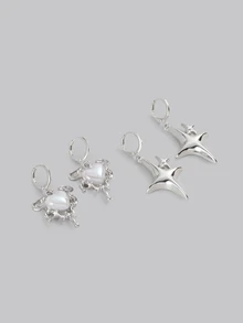 DareSee 4pcs/Set Women's Heart & Star Dangle Earrings, Y2K Style Jewelry Suitable For Daily Life And Parties, Exquisite Holiday Gift - Multicolor - View 2