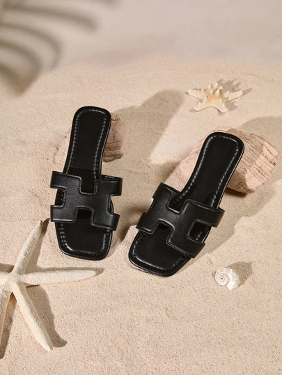 Tropiscape 优雅女士度假必备平底编织拖鞋，兼具舒适与时尚，透气沙滩凉鞋，经典黑色，易于穿脱，休闲舒适。