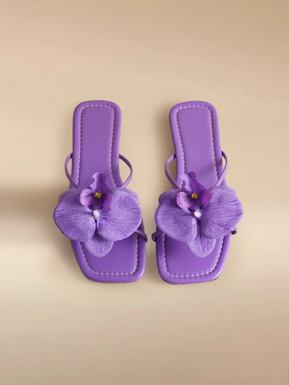 Glizzene 女士法式花朵平底拖鞋，夏季轻便户外穿着，时尚透气休闲凉鞋，适合约会、宴会、派对、通勤、购物、聚会、度假、海滩、婚礼等场合。