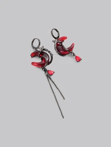 DareSee 1pc/2pcs Dark Gothic Style Red Blood Moon Rose Earrings - Multicolor - View 4