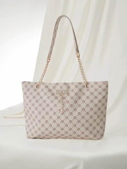 Clariva 時尚對比幾何圖案鏈帶肩袋，適用於購物、錢包、購物、年輕女性、大學生、新來者、白領工作者。非常適合辦公室、大學、工作、商業、通勤、戶外、旅行和外出活動。