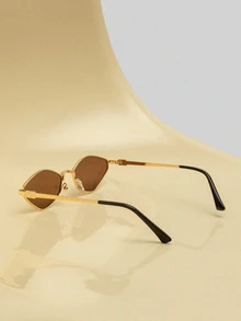 NobleVue 1 件装金属菱形复古小框多边形时尚眼镜，男女通用嘻哈街头风格 - 茶色 - 查看 5