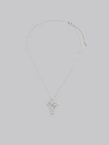 DareSee 1 件欧美嘻哈风格微镶嵌锆石十字架吊坠项链，适合女性嘻哈派对和日常通勤 - 銀色 - 查看 1