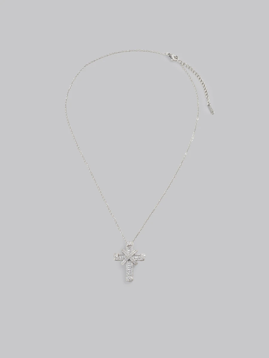DareSee 1 件欧美嘻哈风格微镶嵌锆石十字架吊坠项链，适合女性嘻哈派对和日常通勤 - 銀色 - 查看 1