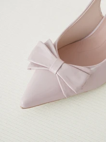 Clariva French Classical Elegant Elegant Strap Bowknot Sandals, Fashionable Spring/Summer Pointed Toe High Heel Slip-On Sandals, Versatile For Commute And Matching Dresses - Apricot - View 3