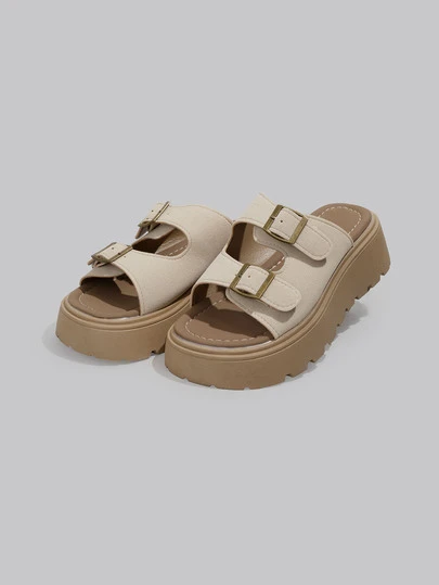 DareSee 女士厚底凉鞋，圆头镂空坡跟凉鞋，休闲夏季沙滩拖鞋，适合搭配连衣裙和沙滩装