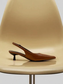 NobleVue 2025秋冬女士黑色高跟鞋，4厘米猫跟鞋，派对高跟鞋，正式鞋，无后跟套穿式高跟鞋，细高跟派对高跟鞋，尖头高跟鞋，优雅 - 摩卡棕 - 查看 3