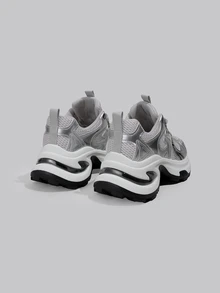 DareSee 女士厚底运动鞋，时尚轻便跑步网眼透气硫化鞋，适合 2025 年春秋季 - 銀色 - 查看 4