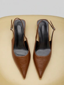 NobleVue 2025秋冬女士黑色高跟鞋，4厘米猫跟鞋，派对高跟鞋，正式鞋，无后跟套穿式高跟鞋，细高跟派对高跟鞋，尖头高跟鞋，优雅 - 摩卡棕 - 查看 4