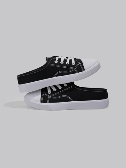 DareSee Fall/Winter New Plus Size Black Canvas Slip-On Sneakers, Casual Students Sports Shoes, Flat Fashion Board Shoes, Versatile Lace-Up Small White Casual Sports Shoes (Shoes Run Small, Recommend Ordering One Size Up)