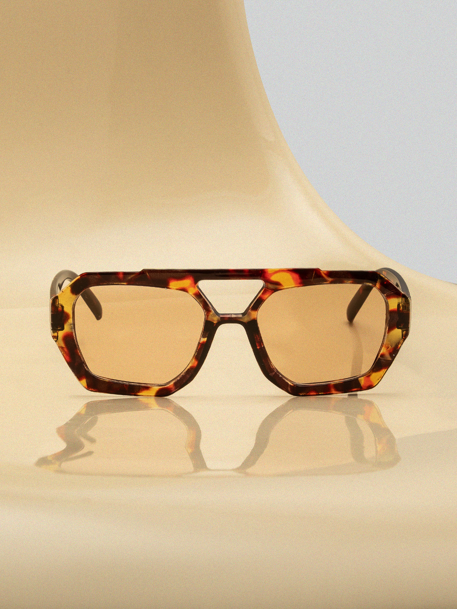 1 副女士豹纹多边形 PC 镜框复古双桥时尚休闲风格眼镜 - 彩色 - 查看 1