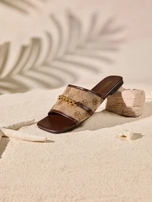 Tropiscape [Casual Flat Sandals] Women's Flat Sandals With Chain Buckle, Peep Toe, Slip-On, TPR Sole - Suitable For Beach - Brown - View 4