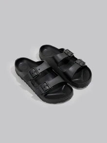 DareSee Fashionable Couples' EVA Rubber Flip Flops For Women, Solid Color Toe Thong Flat Slippers Suitable For All Seasons Outdoor Activities, Walking, Work, Beach, Vacation Or Home Use Music Fest - Black - View 3