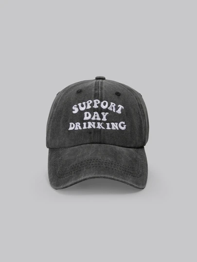 DareSee 1pc Women's Embroidered "Support Day Drinking" Washed Baseball Cap, Adjustable Sun Protection Casual Hat, Suitable For Valentine's Day, Spring/Autumn, Travel, Fashion Versatile, Y2K Style Sun Hat