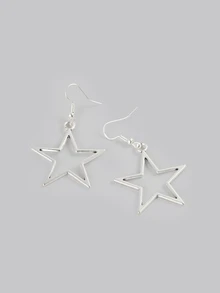 DareSee Pendientes de estrella hueca de colores simples y de moda para hombres y mujeres, pendientes con forma de estrella grande para festivales de música y regreso a la escuela - Plateado - Ver 5