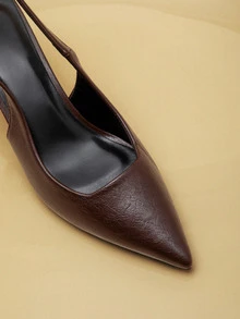 2025秋冬季女士黑色高跟玛丽珍鞋，正式场合鞋，猫跟无后跟套脚鞋，优雅尖头鞋跟 - 棕色 - 查看 3