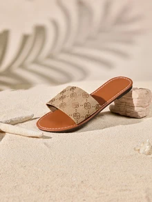 Tropiscape Women's Flower Pattern Slide Sandals, Casual Open Toe Summer Shoes, Lightweight Slide Sandals - Brown - View 4