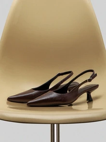 NobleVue 2025秋冬新款女士黑色高跟鞋，4厘米猫跟鞋，派对高跟鞋，正式场合鞋，无后跟套穿式高跟鞋，细高跟派对高跟鞋，尖头高跟鞋，优雅 - 棕色 - 查看 1