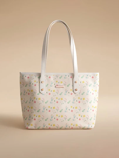 Glizzene 新款时尚经典多功能PU纯色大容量单肩手提包，甜美假日花卉图案装饰设计，女士优雅钱包，商务通勤包，适合旅行、购物、通勤、外出、返校季、婚礼等场合。