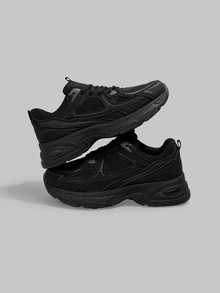 DareSee 2024春夏新款软皮厚底运动鞋，女士透气网面跑步鞋，休闲运动鞋 - 黑色 - 查看 1