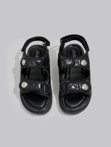 DareSee 优雅女士休闲钩环凉鞋，时尚拖鞋，多功能平底水钻沙滩平底鞋 - 黑色 - 查看 4