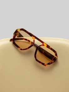 1 副女士豹纹多边形 PC 镜框复古双桥时尚休闲风格眼镜 - 彩色 - 查看 2