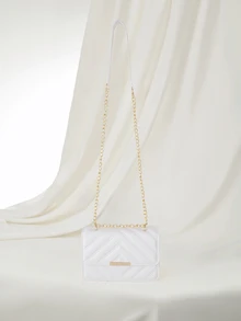Clariva 1 buah Tas Bahu Mini Rantai dengan Penutup Timbul Warna Polos yang Modis - Putih - View 1