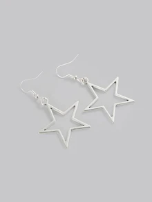 DareSee Pendientes de estrella hueca de colores simples y de moda para hombres y mujeres, pendientes con forma de estrella grande para festivales de música y regreso a la escuela - Plateado - Ver 3
