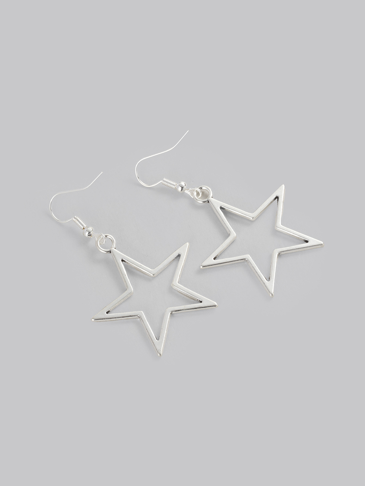 DareSee Fashionable Simple Multicolor Hollow Out Star Pendant Earrings For Men And Women, Big Star Shaped Earrings - Silver - View 3