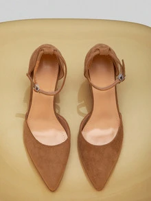 NobleVue Fashionable Hollow-Out Shoes For Spring & Autumn, Minimalist Commuting Shoes, Party Style Chunky Heel Shoes With Strap Buckle Design, Sexy & Comfortable Pointed Toe High Heels For Women, Elegant, Women Pumps, Elegant - Beige - View 2