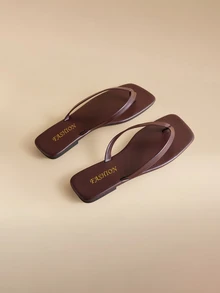 Glizzene New Spring/Summer Women's Chocolate Brown Thong Sandals, Square Toe Flat Slip-On, Fashionable Casual Slippers Wedding Wedding - Chocolate Brown - View 5