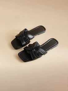 Glizzene Sandal nữ mùa hè kiểu đan chéo hình trái tim, kiểu dáng tối giản thời trang, màu trơn, mũi vuông, thích hợp cho các hoạt động ngoài trời, đi biển, nghỉ mát, trong nhà, nhẹ, thoáng khí, thích hợp cho đám cưới. - màu đen - Xem 3