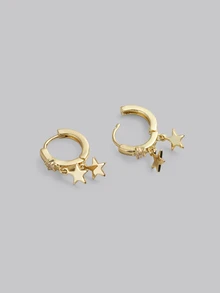 DareSee 1 Pair Recommended "Unique" Copper Micro-Inlaid Star Earrings/New European And American Style Copper Micro-Inlaid Cubic Zirconia Double Shooting Star Gorgeous Earrings. All Season, Suitable For Ladies' Academic/Business/Holiday/Party/Daily Wear (2025 Yiwu Jewelry Recommended Exclusive) Music Fest - Yellow Gold - View 2
