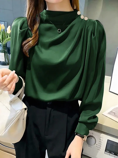 Áo sơ mi dài tay cài cúc, chất liệu vải dệt thanh lịch, cỡ lớn, kiểu dáng ôm sát thời trang.