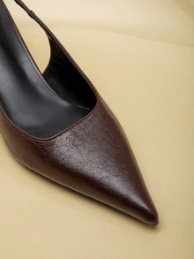 NobleVue 2025秋冬新款女士黑色高跟鞋，4厘米猫跟鞋，派对高跟鞋，正式场合鞋，无后跟套穿式高跟鞋，细高跟派对高跟鞋，尖头高跟鞋，优雅 - 棕色 - 查看 4