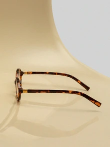 NobleVue 1 Stück Damen ovaler Rahmen Perönlichkeits-Streetstyle konkave Form klare Gläser Sommer Studienausstattung Brillenzubehör für Damen - Leopardenmuster - Übersicht 3