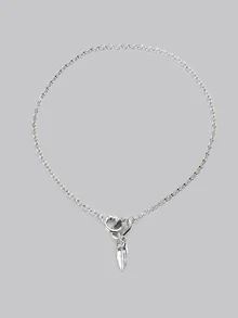 DareSee 1pc Leaf Crystal Buckle Necklace, Fashionable Silver-Tone Alloy Pendant Necklace, Daily Wear & Birthday Gift For Women - Silver - View 2