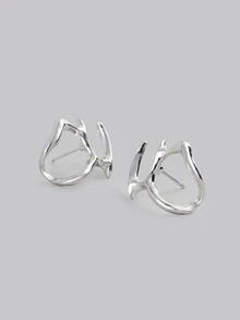 DareSee Structured Stud Earrings - Silver - View 5