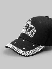 DareSee 女士手工鑲嵌鑽石皇冠球帽,派對必備 - 黑色 - 查看 4