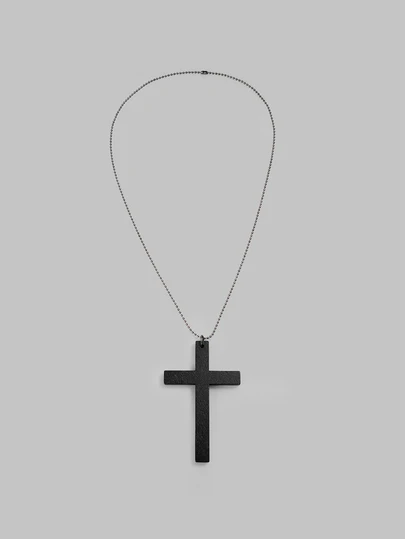 DareSee 1pc Cross Pendant Long Necklace, Black Wooden & Metal, Unisex Punk Y2K Jewelry For Daily Outfit And Party Accessory Music Fest