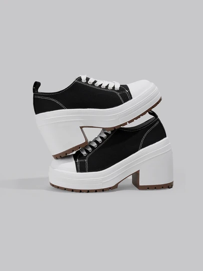 DareSee Women's Casual Sports Fashion Outdoor High Heel Lace-Up Contrast Color Preppy College Style Sneakers, Suitable For Outdoor, Home, Vacation, College, Festivals, Beach, All Seasons (Two Types Of Shoe Soles Shipped Randomly)