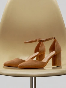 NobleVue Fashionable Hollow-Out Shoes For Spring & Autumn, Minimalist Commuting Shoes, Party Style Chunky Heel Shoes With Strap Buckle Design, Sexy & Comfortable Pointed Toe High Heels For Women, Elegant, Women Pumps, Elegant - Beige - View 1