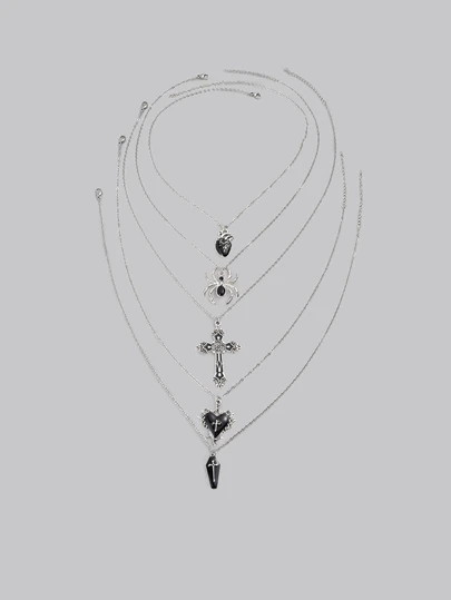 DareSee Set de 5 collares con colgantes de corazón, rosa, cruz, ataúd, gema, araña y corazón, estilo gótico punk rock vintage Y2K, con cadena de acero inoxidable, collares personalizados de hip hop