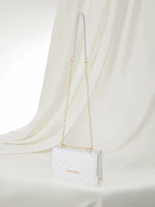 Clariva 1 buah Tas Bahu Mini Rantai dengan Penutup Timbul Warna Polos yang Modis - Putih - View 2