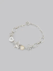 DareSee 1 件美丽的心形星链手链，所有匹配的童话、爱情、Y2K 珠宝、日常小众设计、日常佩戴配饰、女孩珠宝礼物情人节、妈妈、母亲、母亲节、礼物 - 銀色 - 查看 5